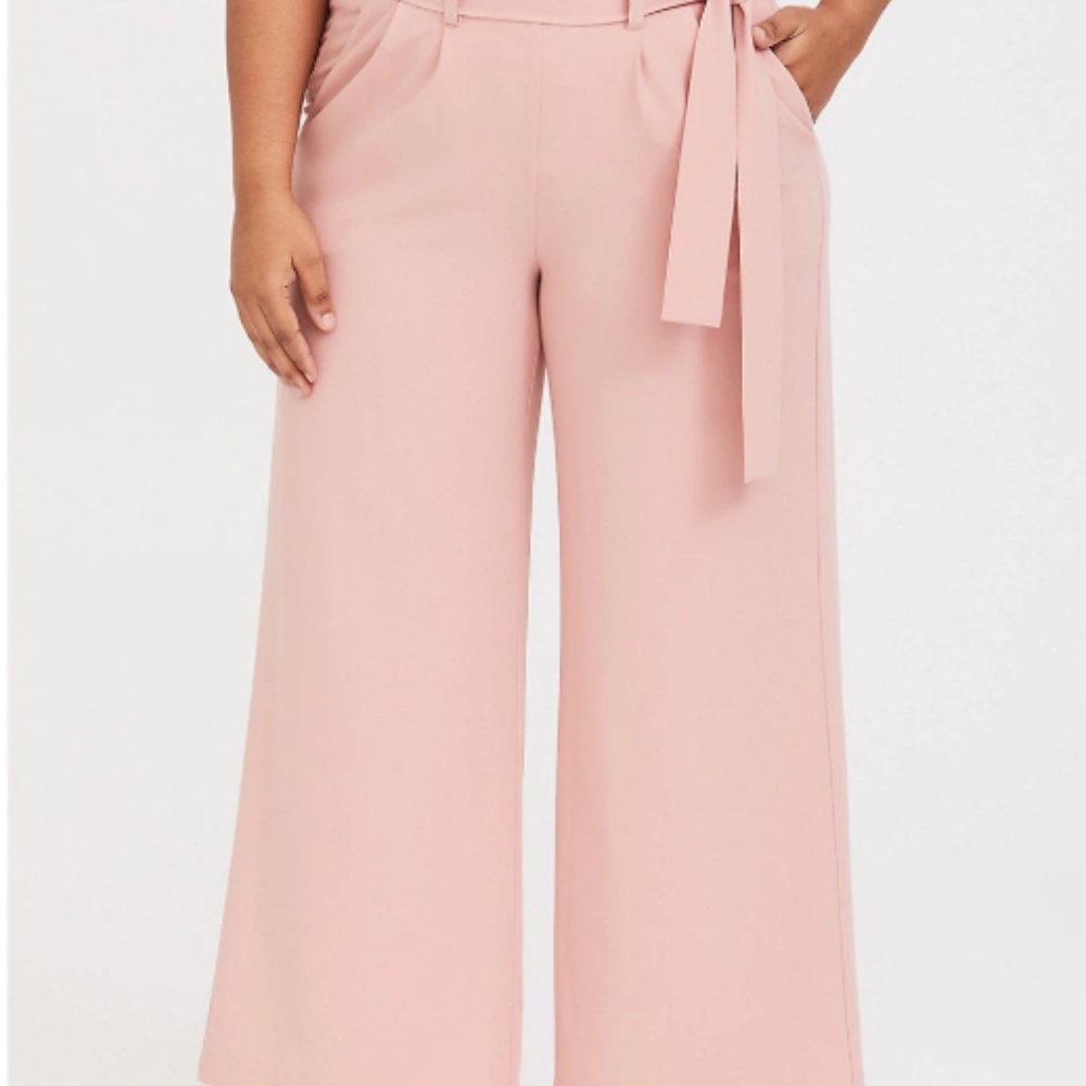 PINK CREPE TIE-FRONT WIDE LEG PANT